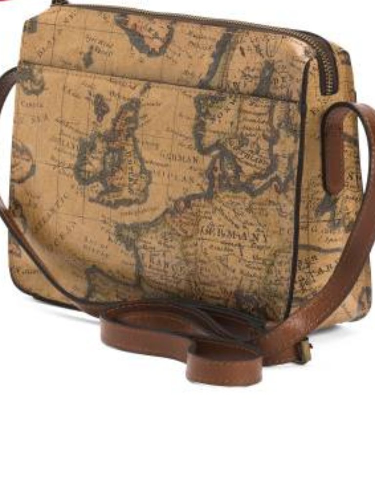 Patricia Nash Vallata Leather Adjustable Crossbody Bag European Map Print- Nwt